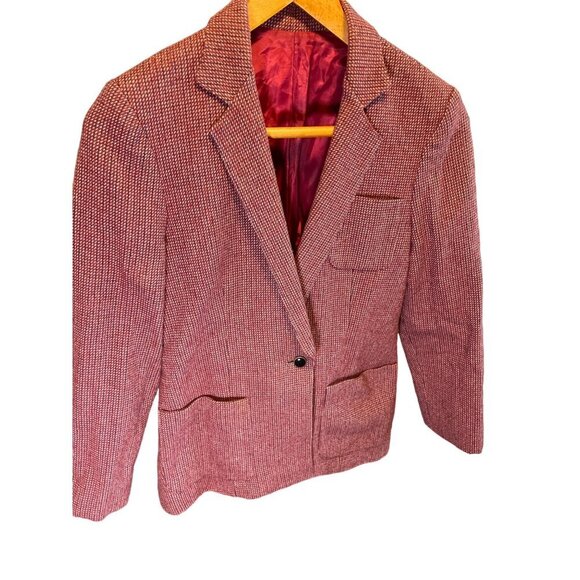 Vintage 80s 90s Red Tweed Wool Blend Single Button Blazer Jacket - Picture 3 of 9